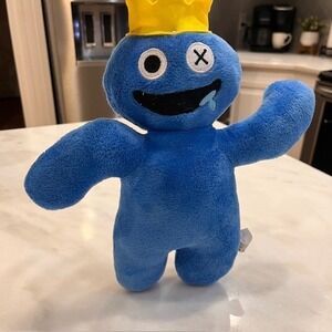 Rainbow Friends Blue Plush Toy‎ with Crown Kids Stuffed Animal Doll